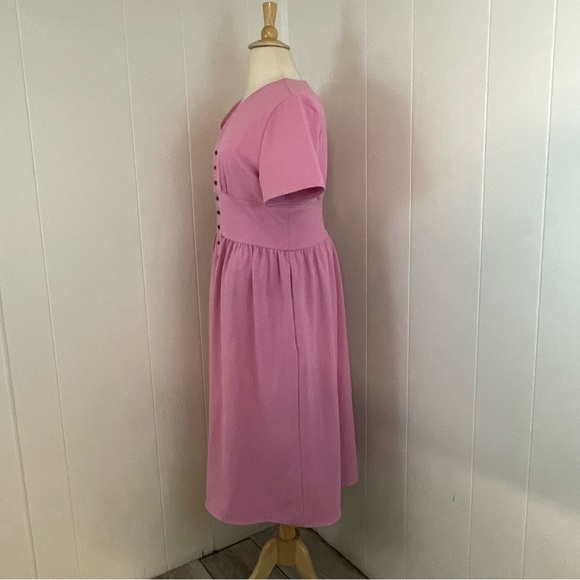 Jessakae Folk Lore Pink Midi Dress XXXL Short Sleeve V-Neck A-Line Cottagecore - Picture 7 of 14